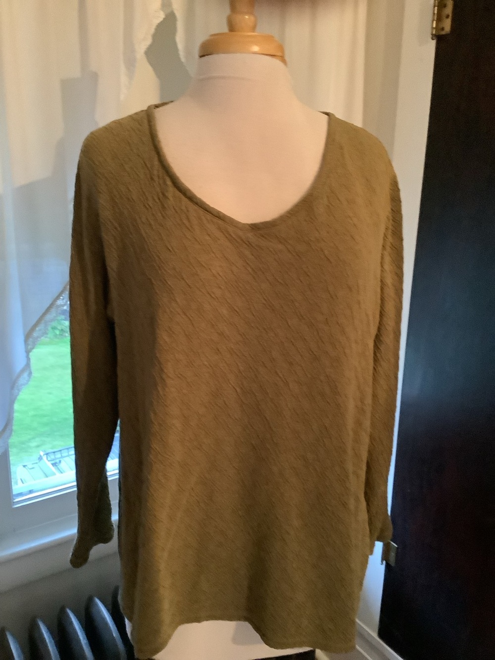 J. Jill Olive Textured V-Neck Long Sleeve Top